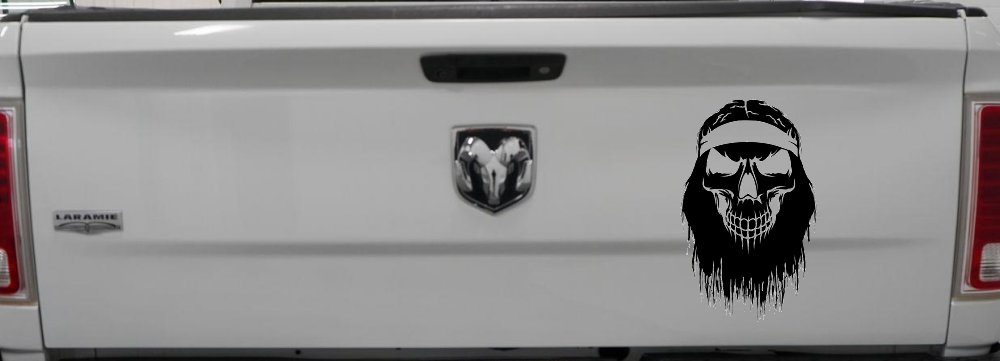 Beard Skull Biker Skulls Car or Truck Window Decal Sticker (Black)