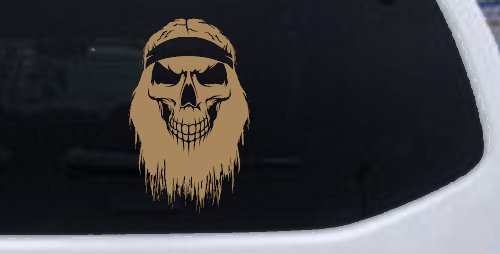 Beard Skull Biker Skulls Car or Truck Window Vinyl Decal Sticker (Light Brown)