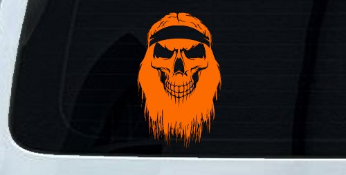 Beard Skull Biker Skulls Car or Truck Window Decal Sticker (Orange)