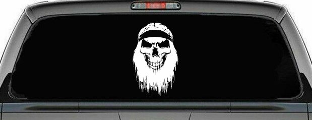 Beard Skull Biker Skulls Car or Truck Window Decal Sticker (White)