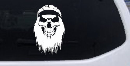 Beard Skull Biker Skulls Car or Truck Window Decal Sticker (White)