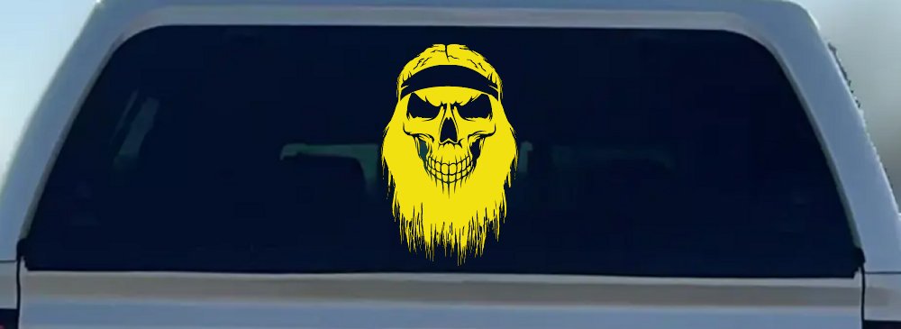 Beard Skull Biker Skulls Car or Truck Window Decal Sticker (Yellow)