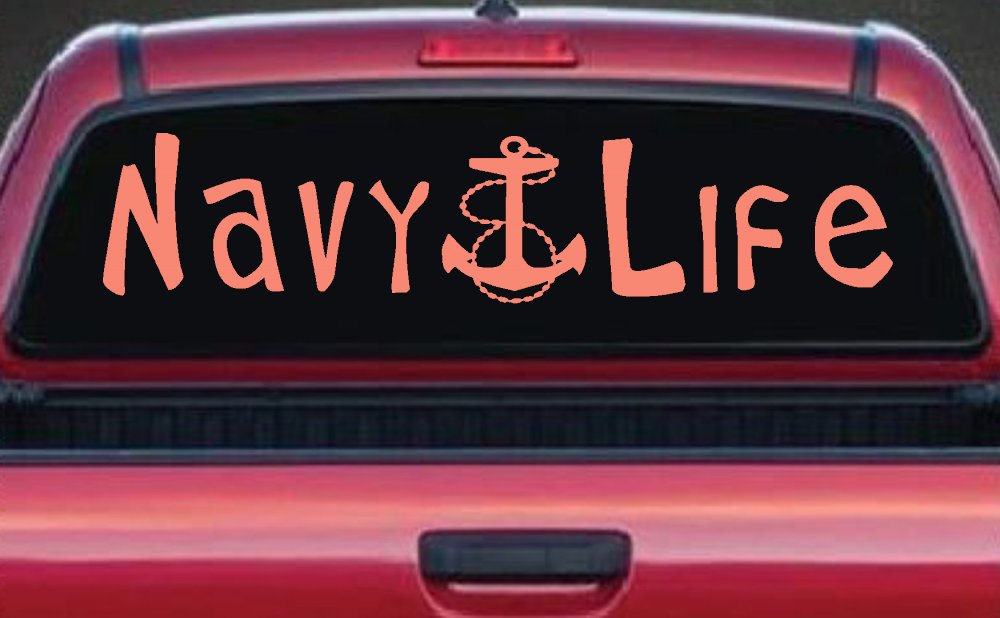Navy Life With Anchor Military Car or Truck Window Decal Sticker (Coral)