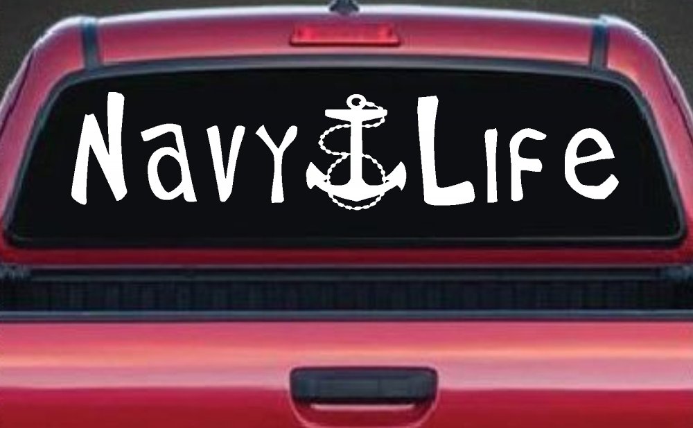 Navy Life With Anchor Military Car or Truck Window Vinyl Decal Sticker (White)