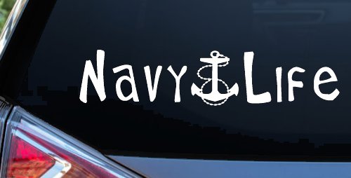 Navy Life With Anchor Military Car or Truck Window Vinyl Decal Sticker (White)