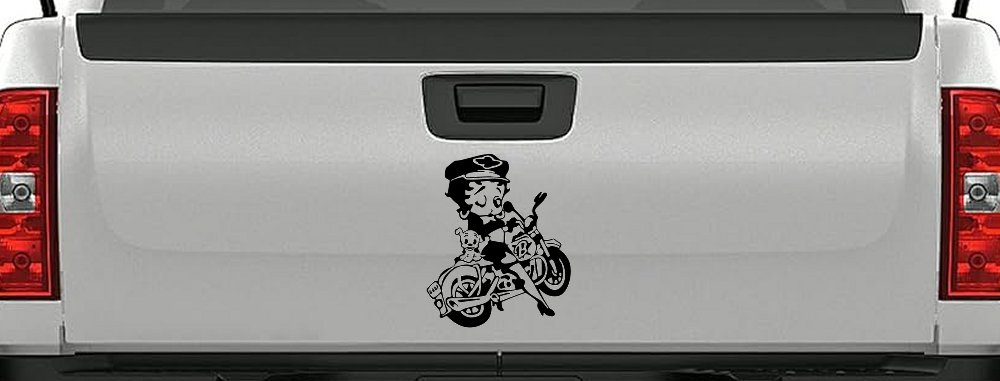 Betty Boop On Motorcycle With Dog Lady Biker Cartoons Car or Truck Window Decal Sticker