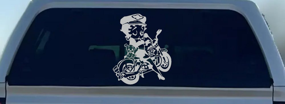 Betty Boop On Motorcycle With Dog Lady Biker Cartoons Car or Truck Window Decal Sticker