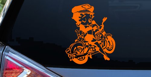 Betty Boop On Motorcycle With Dog Lady Biker Cartoons Car or Truck Window Vinyl Decal Sticker (Orange)