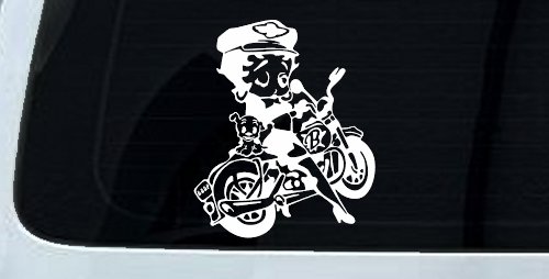 Betty Boop On Motorcycle With Dog Lady Biker Cartoons Car or Truck Window Decal Sticker