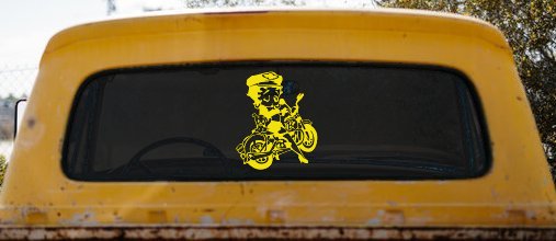 Betty Boop On Motorcycle With Dog Lady Biker Cartoons Car or Truck Window Vinyl Decal Sticker (Yellow)
