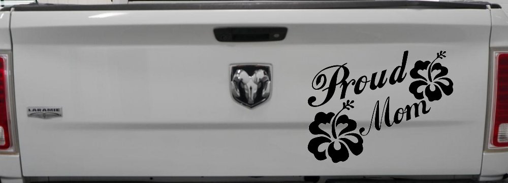 Proud Mom Hibiscus Flowers Car or Truck Window Decal Sticker