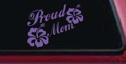Proud Mom Hibiscus Flowers Car or Truck Window Decal Sticker (Purple)