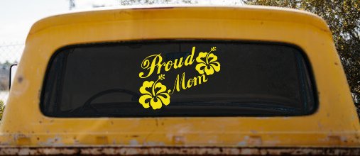 Proud Mom Hibiscus Flowers Car or Truck Window Vinyl Decal Sticker (Yellow)