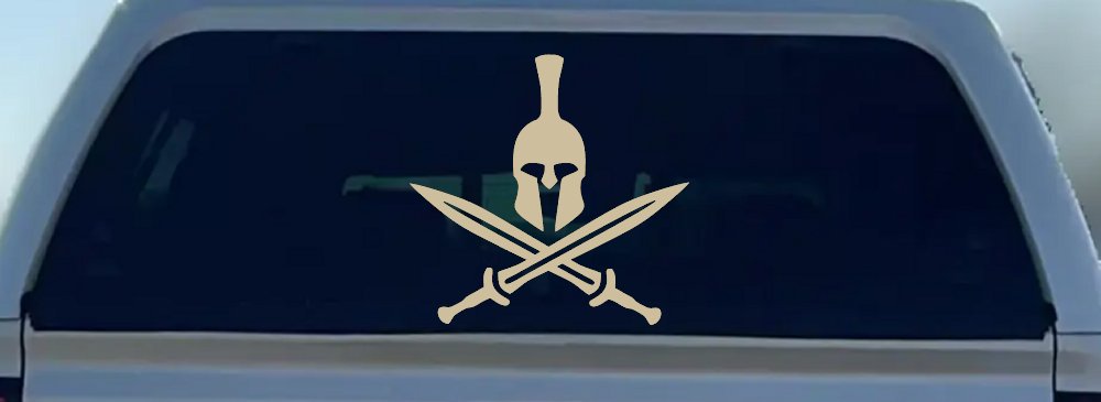 Spartan Helmet and Swords Military Car or Truck Window Decal Sticker (Desert Sand)