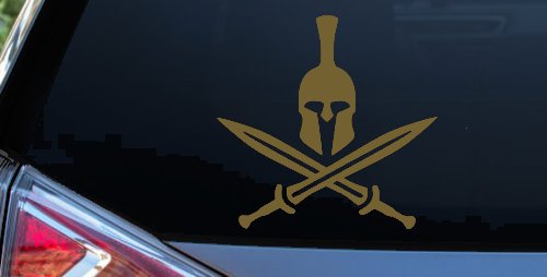 Spartan Helmet and Swords Military Car or Truck Window Decal Sticker (Gold)