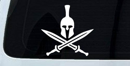 Spartan Helmet and Swords Military Car or Truck Window Decal Sticker (White)