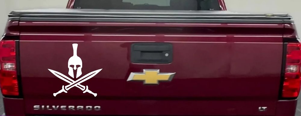 Spartan Helmet and Swords Military Car or Truck Window Decal Sticker (White)