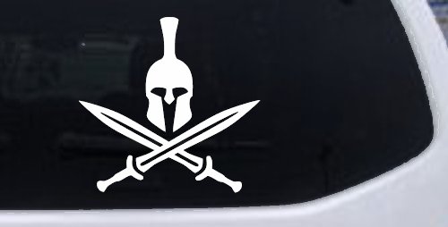 Spartan Helmet and Swords Military Car or Truck Window Decal Sticker (White)