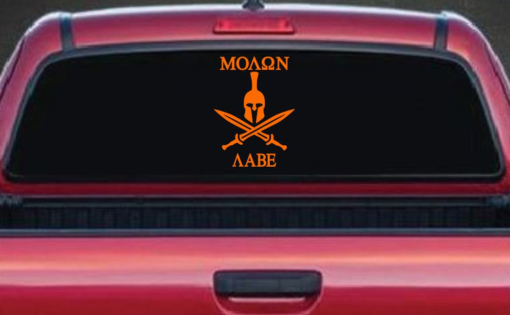 Spartan Helmet Molon Labe come and take them Car or Truck Window Decal Sticker (Orange)