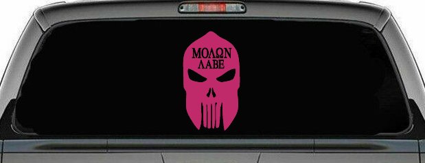 Punisher Skull Spartan Helmet Molon Labe come and take them Car or Truck Window Decal Sticker (Hot Pink)