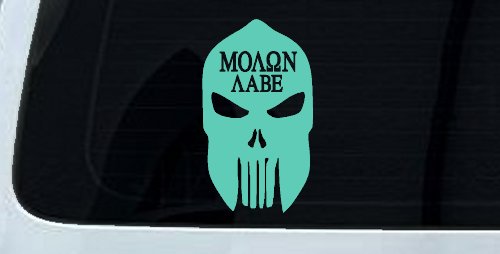 Punisher Skull Spartan Helmet Molon Labe come and take them Car or Truck Window Decal Sticker (Mint)