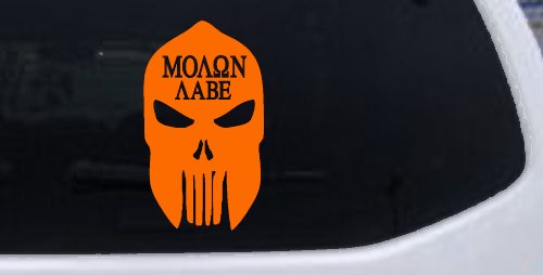 Punisher Skull Spartan Helmet Molon Labe come and take them Car or Truck Window Decal Sticker (Orange)