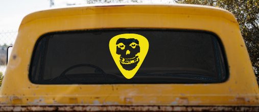 Crimson Ghost Guitar Pick Music Car or Truck Window Decal Sticker (Yellow)