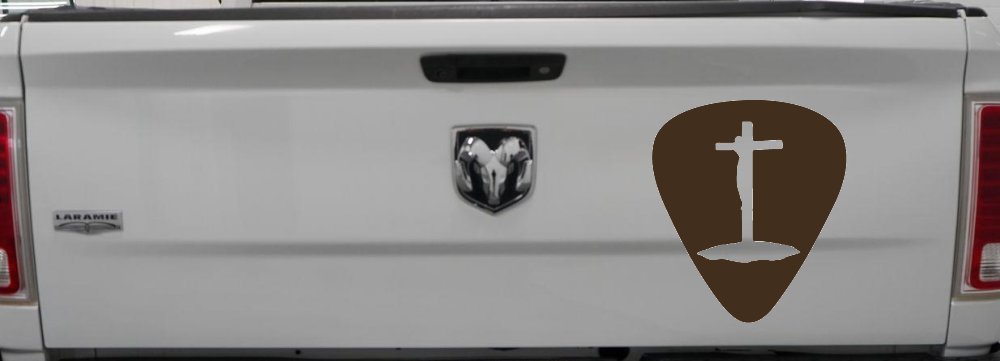 Pick Jesus Guitar Pick Christian Car or Truck Window Decal Sticker (Brown)