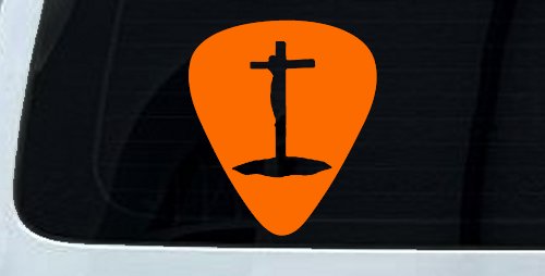 Pick Jesus Guitar Pick Christian Car or Truck Window Decal Sticker (Orange)
