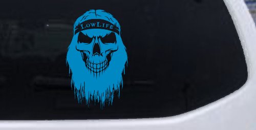 Beard Skull Lowlife Car or Truck Window Vinyl Decal Sticker (Blue)