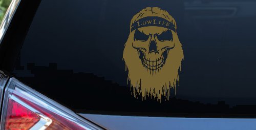 Beard Skull Lowlife Car or Truck Window Decal Sticker (Gold)