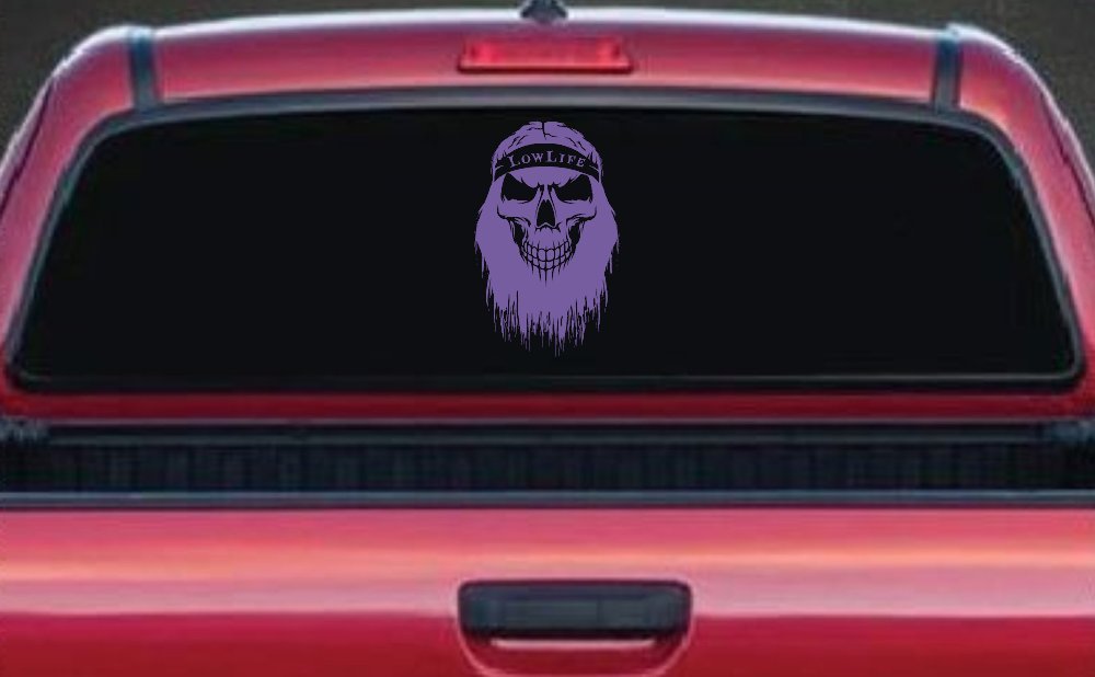 Beard Skull Lowlife Car or Truck Window Vinyl Decal Sticker (Purple)