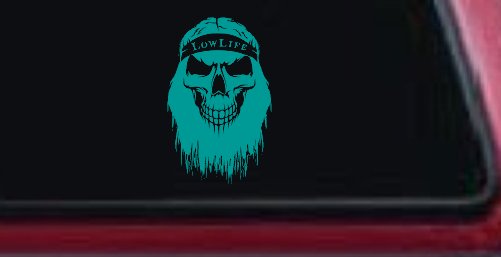 Beard Skull Lowlife Car or Truck Window Vinyl Decal Sticker (Turquoise)