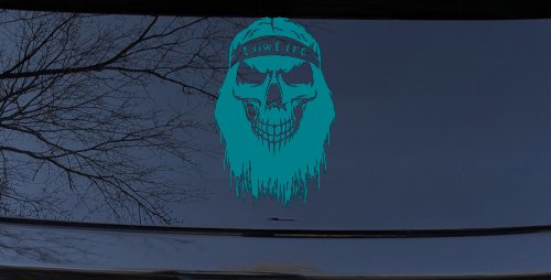 Beard Skull Lowlife Car or Truck Window Decal Sticker (Turquoise Blue)