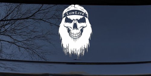 Beard Skull Lowlife Car or Truck Window Decal Sticker (White)