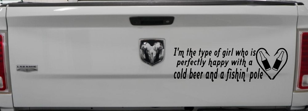 Type Of Girl Who Is Happy With Beer And Fishing Car or Truck Window Decal Sticker (Black)