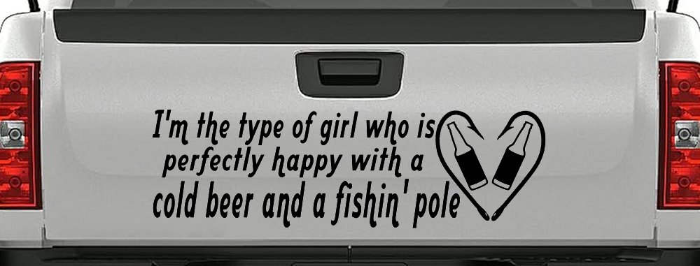 Type Of Girl Who Is Happy With Beer And Fishing Car or Truck Window Decal Sticker