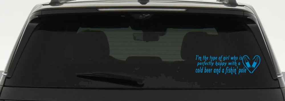 Type Of Girl Who Is Happy With Beer And Fishing Car or Truck Window Vinyl Decal Sticker (Blue)