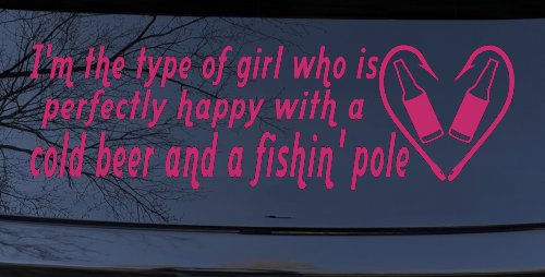 Type Of Girl Who Is Happy With Beer And Fishing Car or Truck Window Decal Sticker