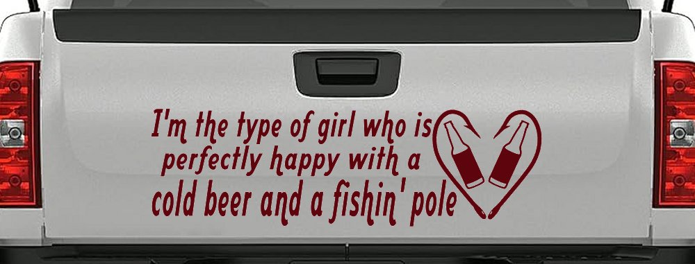 Type Of Girl Who Is Happy With Beer And Fishing Car or Truck Window Decal Sticker