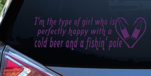 Type Of Girl Who Is Happy With Beer And Fishing Car or Truck Window Vinyl Decal Sticker (Violet)