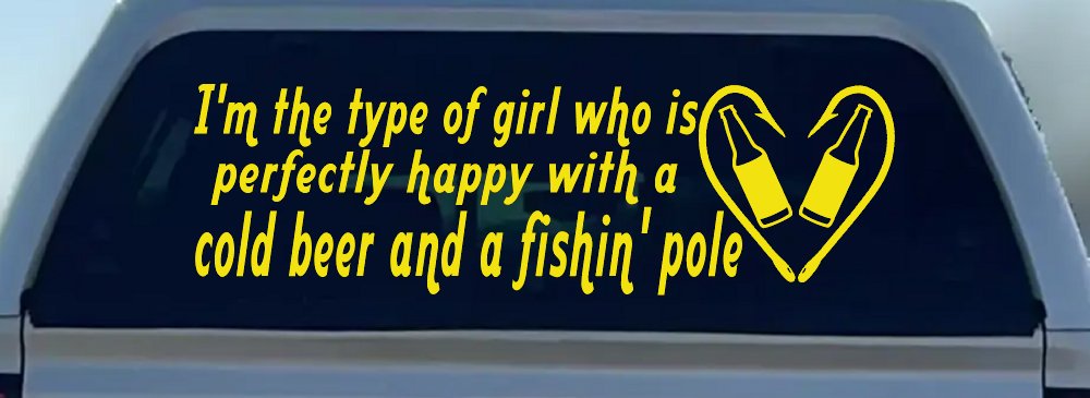 Type Of Girl Who Is Happy With Beer And Fishing Car or Truck Window Vinyl Decal Sticker (Yellow)