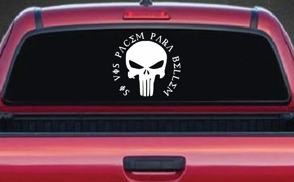 Punisher Skull Si Vis Pacem Para Bellem If You Want Peace Prepare For War Skulls Car or Truck Window Vinyl Decal Sticker (White)