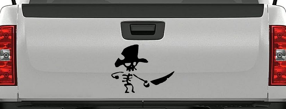 Pirate Skeleton Sword Forward Skulls Car or Truck Window Vinyl Decal Sticker (Black)