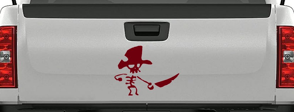 Pirate Skeleton Sword Forward Skulls Car or Truck Window Decal Sticker (Burgundy)