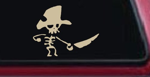 Pirate Skeleton Sword Forward Skulls Car or Truck Window Decal Sticker (Desert Sand)