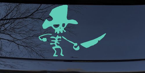 Pirate Skeleton Sword Forward Skulls Car or Truck Window Vinyl Decal Sticker (Mint)