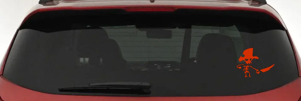 Pirate Skeleton Sword Forward Skulls Car or Truck Window Vinyl Decal Sticker (Orange Red)