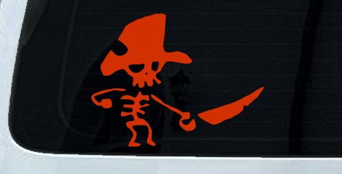 Pirate Skeleton Sword Forward Skulls Car or Truck Window Decal Sticker (Orange Red)