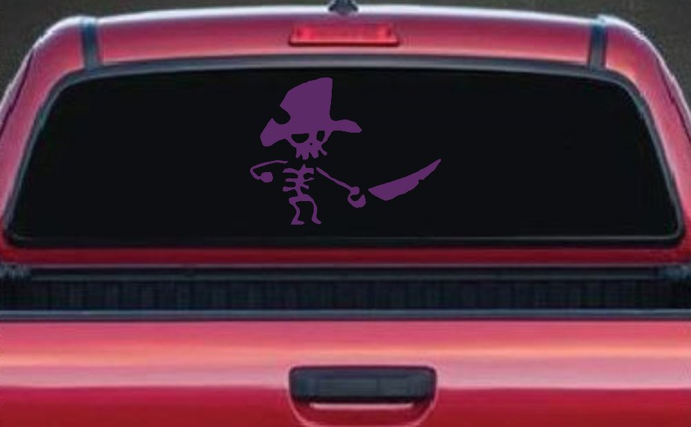 Pirate Skeleton Sword Forward Skulls Car or Truck Window Decal Sticker (Violet)